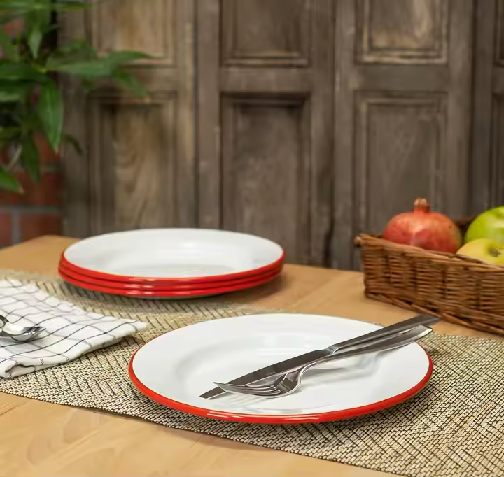 Wholesale Custom Logo Kitchen Dinner Color Enamel Western Dessert Snack Tableware Enamel Plates for Restaurant