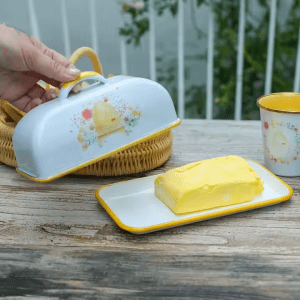 EU US Restaurant Hotel Kitchen Rectangle Enamelware Custom Flower Decal logo Printed Food Storage Enamel Butter Dish with Lid