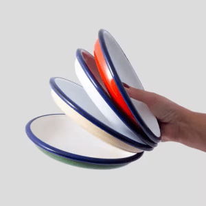 18cm 20cm 22cm 24cm Restaurant Thick 0.5mm Custom logo Print Metal Carbon Steel Cast Iron Dinner Rice Round Enamel Soup Plate